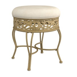 Hillsdale Villa III Backless Metal Vanity Stool with Ornate Lattice Detailing, Antique Beige