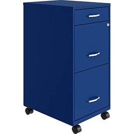 Space Solutions 3 Drawer Metal Mobile File Cabinet with Lock, Letter Size, Blue, Partially Assembled