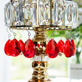 H&D HYALINE & DORA 10pcs Bauhinia Crystal Suncatcher Prisms Chandelier Beads Replacement 38mm Hanging Crystals Ornament Pendant for Window Wedding Party Decor,Red