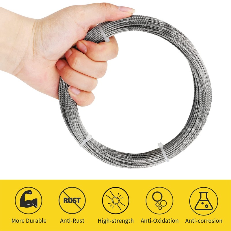 1/16 Wire Rope, 200FT 304 Stainless Steel Cable with 100Pcs