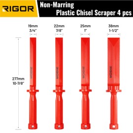 RIGOR 56006 Non-Marring Plastic Scraper Chisel Set, 4-Piece | Four Blade Widths for various uses | No-Scratch Chisel Remover Tool Kit for Removing Trim, Gaskets, Adhesives, Caulk, Decals, and More.