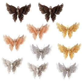 SUNNYCLUE 10pcs 5 Colors Butterfly Pendant Charms 3D with 1.2mm Hole 3 Layer Golden Rose Silver Antique Bronze Butterflies with Crystal Rhinestone for Necklace Bracelet Jewellery Making Accessories