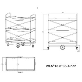Farmhouse Serving Cart on Wheels Industrial 3 Tier Rolling Bar Cart for Kitchen Dining Living Room Vintage Liquor Cart for Outdoor Barbecue Rustic Utility Cart with Hassle Casters-29.5*13.8*35.4inch
