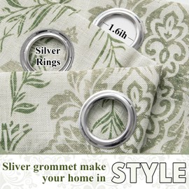 ColorBird Green Linen Curtains for Living Room, 84 Inch inch Length 2 Panels Set, Farmhouse Vintage Pattern Curtains for Dining Bedroom Sliding Doorway Closet