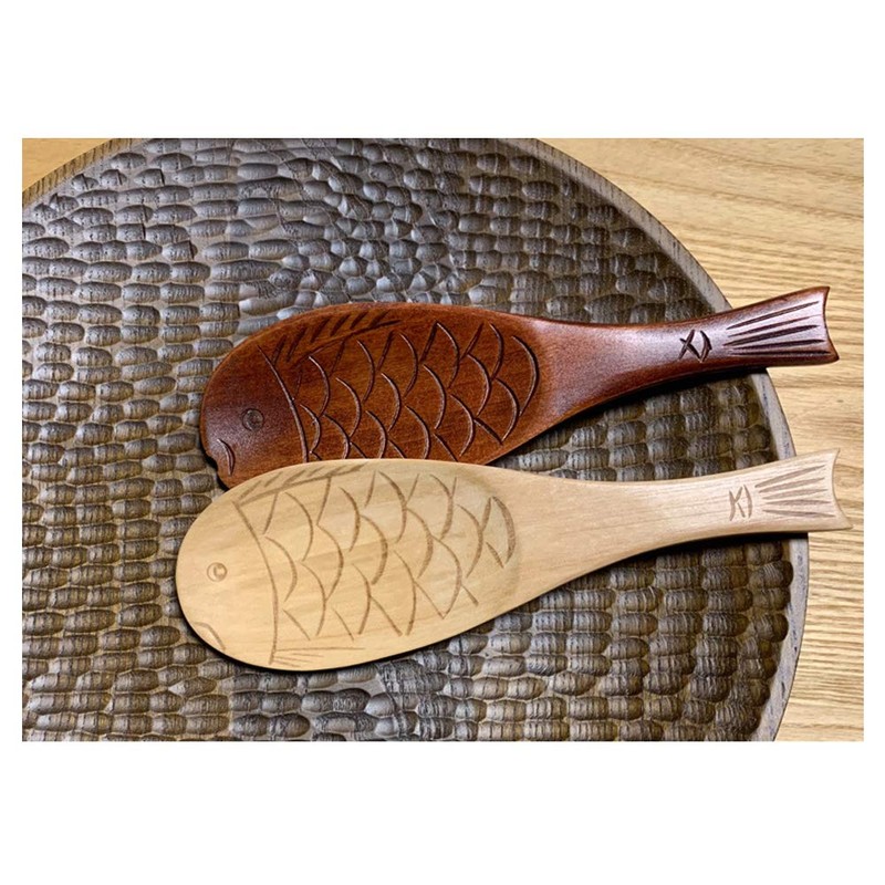 VOANZO 2 pieces fish-shaped wooden rice spoon, fish-shaped wooden rice