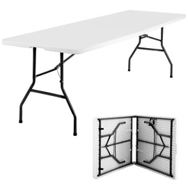 RROCOSIA 8FT Folding Table Camping Table Plastic Foldable Table Picnic Table for Outdoor Office Parties Camping,29" D x 94" W x 29" H