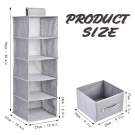 Chostky 2PCS Hanging Storage Organiser with 2 Removable Drawers, 5 Shelves Hanging Storage Shelves, Hanging Wardrobe Clothes Organiser Closet Storage Hanging Shelves Unit for Bedroom