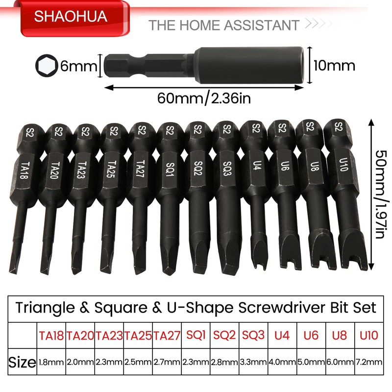 13PCS Screwdriver Bit Set, Triangle Screwdriver Set TA18-27, Square Drive