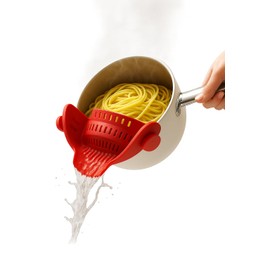 Blooming Sea Pasta Strainer Clip-On for Pots and Pans – Heat Resistant Colander for Vegetables and Noodles – Space-Saving Design – BPA-Free, Dishwasher Safe, Universal Fit (Red)