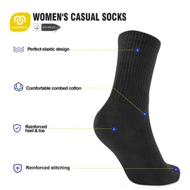 CLOSEMATE Womens Calf Crew Socks Comfortable Soft Cotton and Lightweight 5 Pairs(3Black2White, Size M)