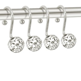 Chictie Nickel Shower Curtain Hooks - Decorative Shower Curtain Rings,Set of 12 Silver Metal Rustproof Shower Hangers for Bathroom Curtains Rods Hollow Ball Design