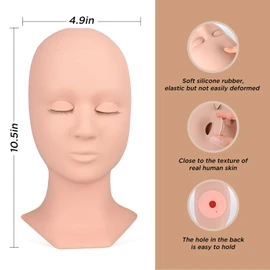 BEYELIAN Cabeza de maniquí de pestañas, cabeza de maniquí de pestañas con párpados, cabeza de práctica de entrenamiento de extensión de pestañas, 4 pares de párpados extraíbles, tacto suave, color