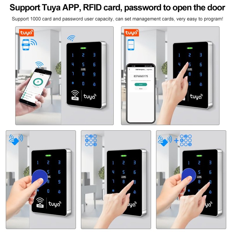 jasugKEY WiFi Smart Access Controller, IP68 Waterproof RFID Keypad, Tuya