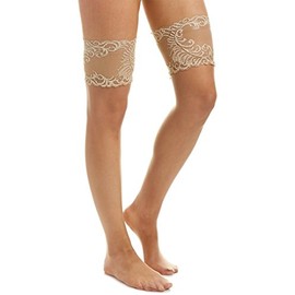 Natori Women's -801 Crystal Sheer Feathers Lace Top Thigh High, NAT, Honey, S/M