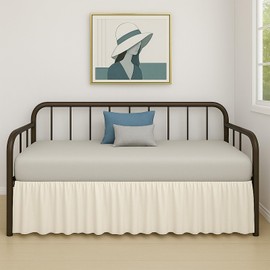 Cottington Lane Ruffled Daybed Skirt with Split Corner, Premium Hotel Quality Brushed Microfiber Twin Size Gather Dust Ruffle 16 Inch Drop Sofa Bedskirt, Easy Fit, Stay in Place, Ivory