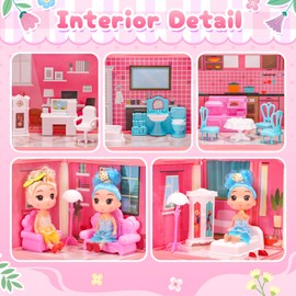 AmiDear Dollhouse with 4-Story 11 Rooms, Dream Gift Princess Doll House Playset with Furniture Pool Slide, Pink Toddler Toy House for 3 4 5 6 7 8 9 10 Year Old Girls