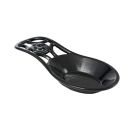 Cooking Spoon Rest for Stove Top, Cast Iron Spoon Holder for Kitchen Counter, Heavy Duty Utensil Rest, Kitchen Accessories, Dishwasher Safe, Black