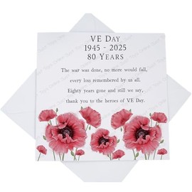VE Day Greetings Card, Commemorative Keepsake Celebrating 80 Years VE Day 1945-2025, 80th Anniversary Memorabilia VE Day Card with Poem P5