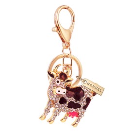 Monnel MZ941 Gorgeous Crystal Milch Cow Animal Charm Pendant Lobster Clasp Key Ring Keychain (White), 5.3cm (L) x 1.6 cm (W) x5.3 cm (H).