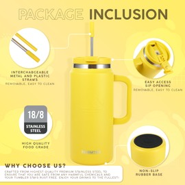 FAHRMOSIS 64 Oz Tumbler with Handle and Straw | Stainless Steel Vacuum Insulated Tumbler for Hot & Cold Drinks | Double Insulated Tumbler Reusable Water Bottle with Straw - Yellow