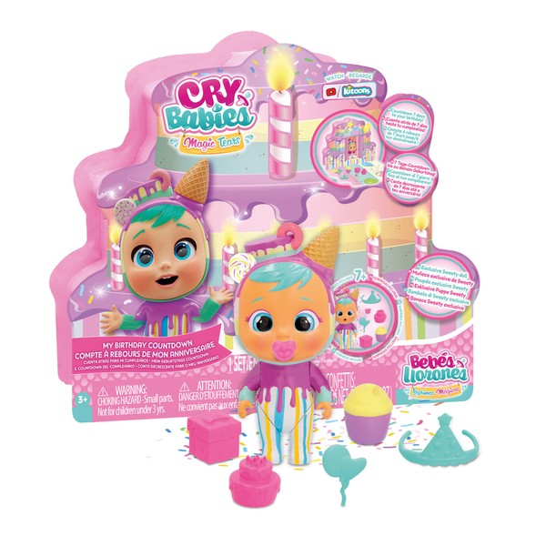 Cry Babies Magic Tears, Sweety's Birthday Countdown | Calendar Countdown to your Birthday with the exclusive Sweety doll and 6 Accessories - Toy and gift for boys and girls +3 Years