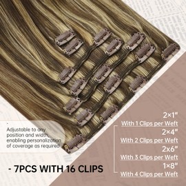 Sunny Hair Clip in Hair Extensions Straight Human Hair Clip in Extensions Remy Clip in Hair Extensions Real Human Hair Extensions Clip ins Full Head Dark Brown Highlights Caramel Blonde 24inch