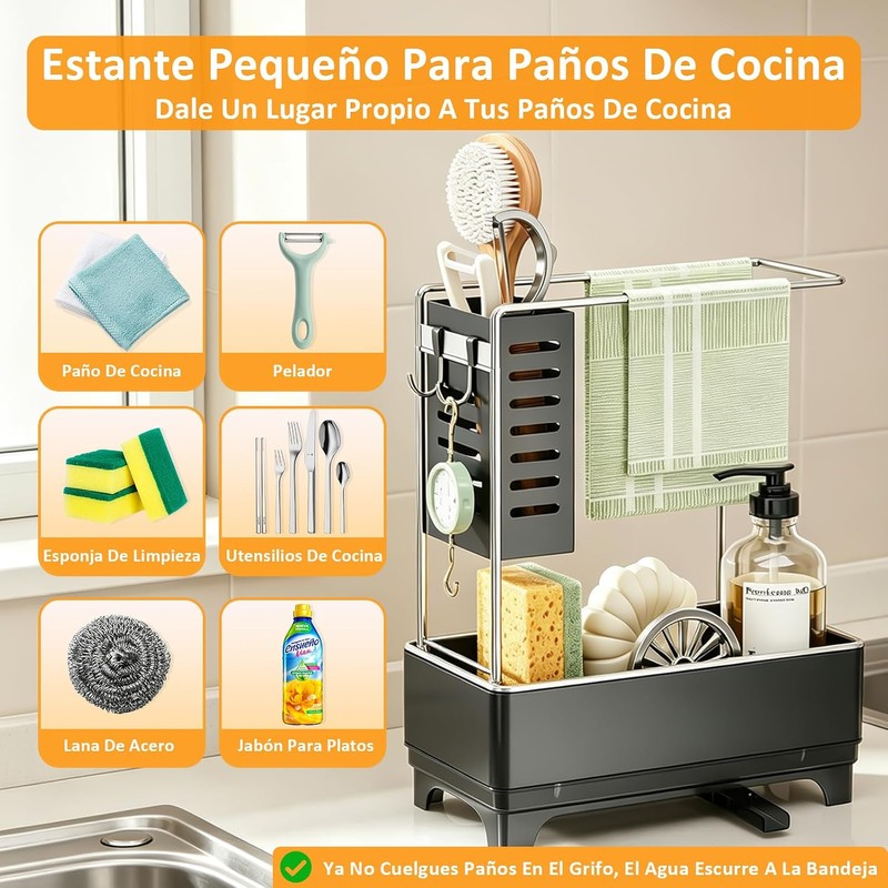 Soporte para Esponja para Fregadero de Cocina con Bandeja de