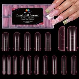 EBANKU 150PCS Poly Gel Nail Forms, Reusable Dual Forms for Polygel Pink Long Mold Acrylic Nail Extension Tool for Home Salon Manicure, 15 Sizes(Square)