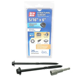 Grip-Rite Structural Screws for Exterior Structural Applications - with PrimeGuard Plus Coating - Coarse Thread Wood Screws - Hex Washer Head - 5/16" x 6" - 25 Count - GRSSHW516625