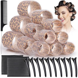 GeeRic Tubos para Cabello,Rodillos de Plástico Portátiles para el Cabello,33 unidades, 3 tamaños con clips, rodillos de pelo grandes de autoagarre, rodillos de grandes para cabello medio largo, rizadores de peluquería