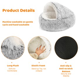 Tearmier Cat Bed, Kitten Cave Beds for Indoor Under 3kg Fluffy Pet BED Indoor Cat Cave Hooded Beds with Raffia chew stick