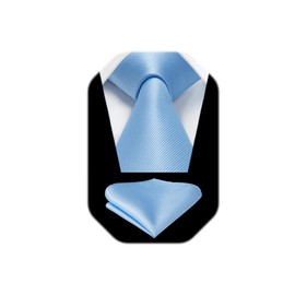 HISDERN Mens Ties Light Blue Ties for Men Formal Necktie with Pocket Square Set Satin Silk Baby Pale Blue Neck Tie Set Classic Pastel Tie Handkerchief Wedding
