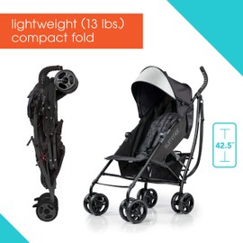 Summer Infant Ingenuity 3Dlite Convenience Stroller,Jet Black–Lightweight Stroller with Aluminum Frame,Large Seat Area, 4 Position Recline, Extra Large Storage Basket– Infant Stroller for Travel&More