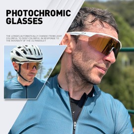 KAPVOE Cycling Glasses, Photochromic Sunglasses, Sports Glasses, MTB Glasses, Men and Women, Clear MTB Road Bike Cycling Sports Glasses White Gold 07