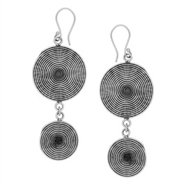 81stgeneration Women's 999 Fine Silver Karen Hill Tribe Round Double Swirl Long Dangle Earrings