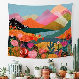 MNASAIOO Colorful Mountian Floral Wall Tapestry Hanging for Bedroom, Trendy Landscape Tapestries, Retro Abstract Wall Decor Banner for Living Girly Room Dorm 50x60in