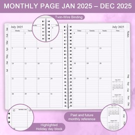 Diary 2025, A5 Weekly/Monthly Planner with Monthly Tabs, 2025 Planner from Jan 2025 to Dec 2025, Twin-Wire Binding,Easy to Organize Your Daily Life,14.8×21cm, Planner 2025 Week to View, 2025 Diary