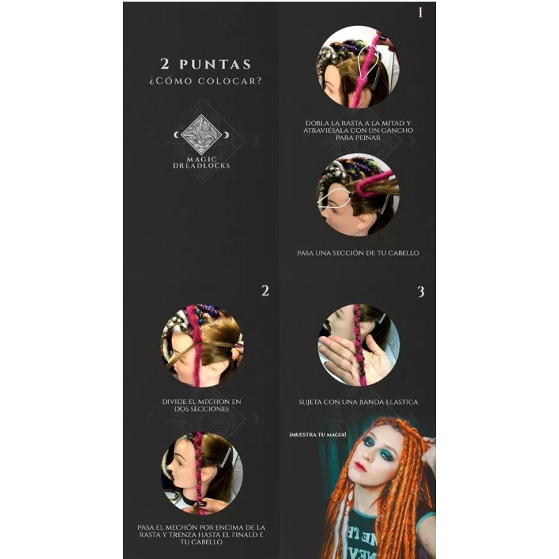Magic Dreadlocks Extensiones Temporales Rastas 2puntas Kanekalon 10pz