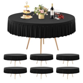 6 Pack Black Spandex Round Tablecloths for 72in Table, Stretchy Fitted 6FT Round Table Cloths, Wrinkle Free Table Cover with Skirt for Wedding Birthday Party Bridal Shower Banquet