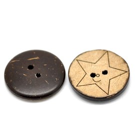 Coconut Shell Sewing Buttons, Star Pattern, 2 Holes, 25mm, Pack of 10, Brown