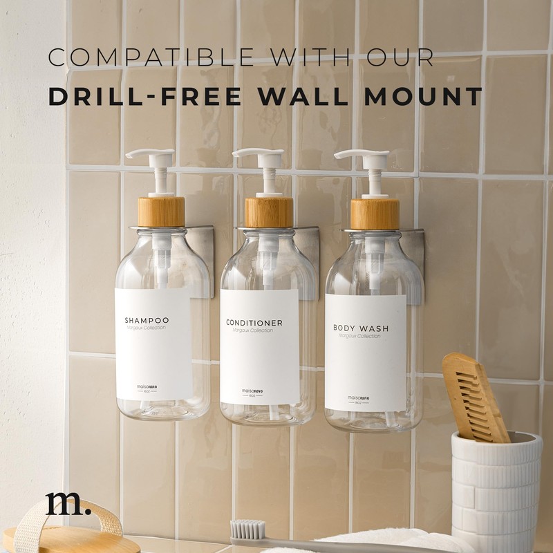 Shampoo and Conditioner Bottles Set of 3 Clear Bamboo –
