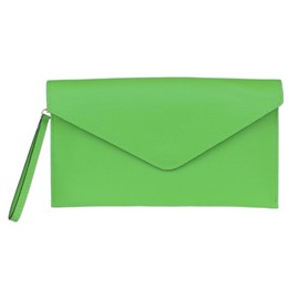 Girly Handbags Womens Italian Genuine Leather Envelope Clutch Bag (Lime Green)