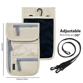 Travel Neck Wallet, RFID Blocking Passport Holder with Adjustable Neck Strap for Men and Women to Keep Cash, Credit Cards and Travel Documents Safe - Blue