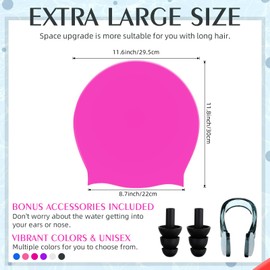Coume Extra Large Swim Cap for Braids and Dreadlocks Waterproof Silicone Swimming Caps for Women Long Hair with Ear Plug and Nose Clip Suitable for Women Men Weaves Extensions Braids Curls(Rose Red)