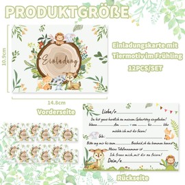 Sugeru 12 x Children's Birthday Invitation Cards with Safari Animals Design, Birthday Invitations for Young Girls, Lion Elephant Invitation Cards, Birthday, Gamer Teenager Party Invitations