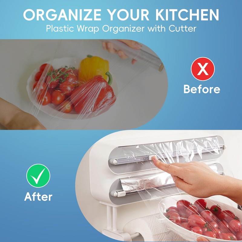 Magnetic Plastic Wrap Dispenser with Cutter,3 in 1 Aluminum Foil