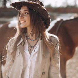 Navajo Pearl Bow Necklace Western Jewelry for Women Cowgirl Turquoise Necklaces Jewelry B