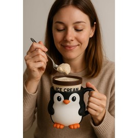 Ice Cream Pint Holder – Fits Standard Pints – Dual Spoon Sockets – Keeps Hands Warm – Fun Unique Designs with Vibrant Colors – Reusable Ice Cream Sleeve - Ramen Noodle Holder (Penguin)