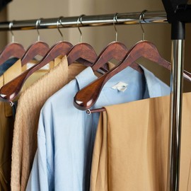 DEILSY Wide Shoulder Wooden Suit Hangers with Non-Slip Pants Bar & 360° Swivel Hook - Smooth Finish Coat Hangers for Men and Women - Heavy Duty Clothes Hanger – Pack of 6