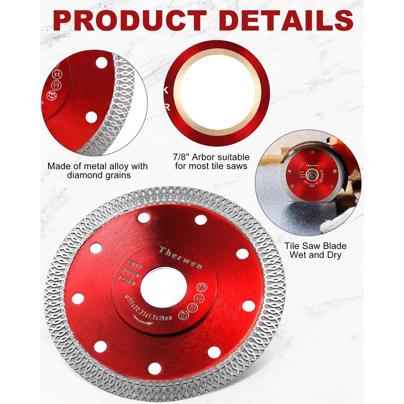 Therwen 20 PCS Diamond Saw Blade 4-1/2 inch Thin Tile